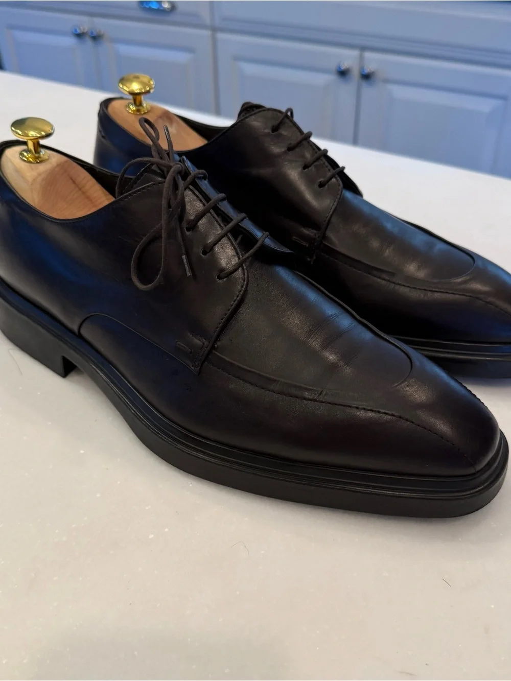 Hugo Boss Mens Derby Shoes Dark Brown Leather Oxfords Sz 8.5 Pristine!